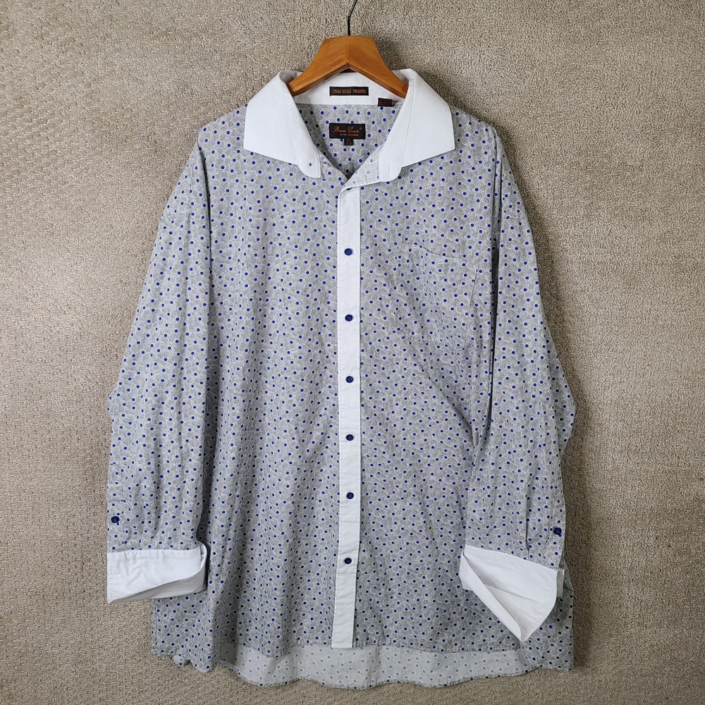 Bruno Conte Shirt Mens 20.5 35/37 White Blue Polka Dot Button Down French Cuffs
